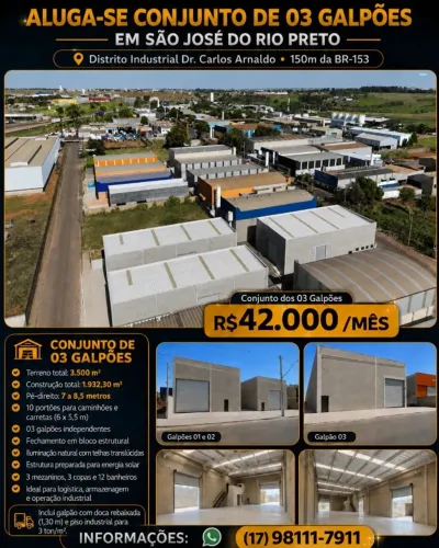 Alugo Conjunto Galpões 3500m2 - Próximo à BR-153 - São José do Rio Preto - SP