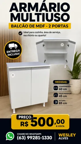 ARMÁRIO MULTIUSO DE MDF BRANCO 2 PORTAS