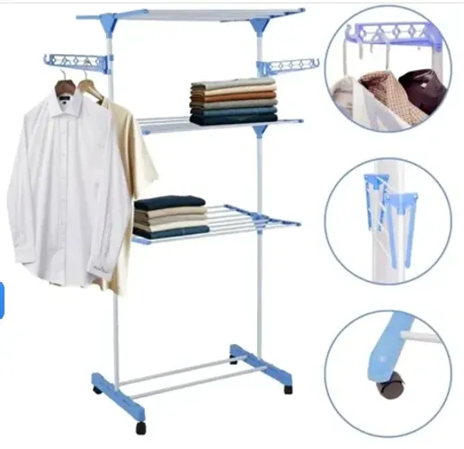 Varal De Roupas De Chão com 3 Andares Dobrável Grande C/ 4 Rodas z1527 