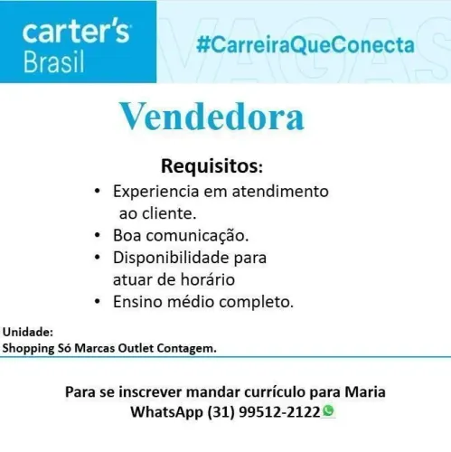 Vaga para vendedora 