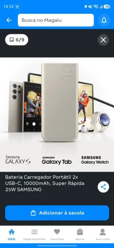 Bateria Carregador Portátil 2x USB-C, 10000mAh, Super Rápida 25W Samsung 