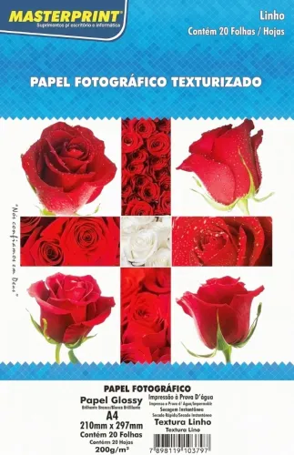 PAPEL FOTO GLOSSY TEXTURA LINHO A4 200G 20 FOLHAS MASTERPRINT
