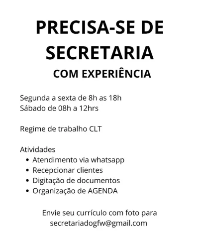 Precisa-se de Secretária 