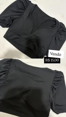 Cropped preto manga bufante