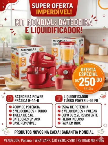 Vendo Kit Liquidificador e Batedeira Mondial NOVOS