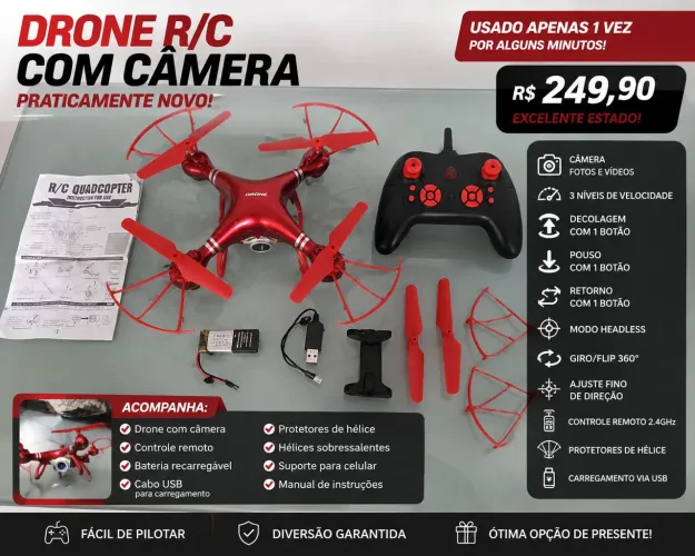? Drone R/C com Câmera + Controle | Praticamente Novo!