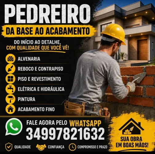 Pedreiro Construção e Reforma em Geral Preço Justo e Qualidade