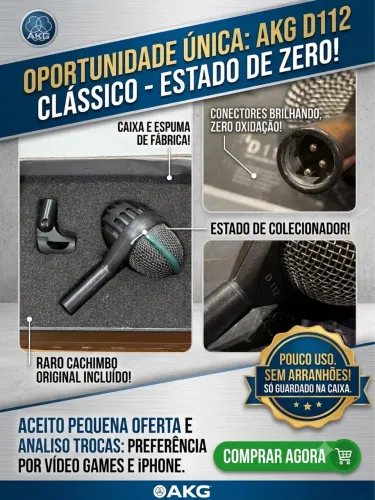 AKG D112 Clássico (Impecável) - Na Caixa Original, Sem Riscos - Raridade