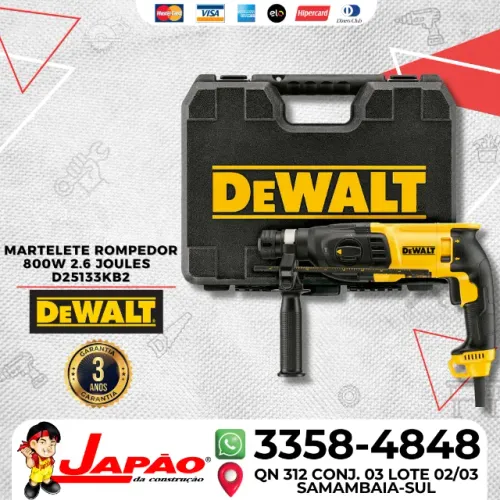 Martelete Perfurador Rompedor SDS 800W 2.6 Joules D25133KB2 Dewalt Garantia de 3 Anos