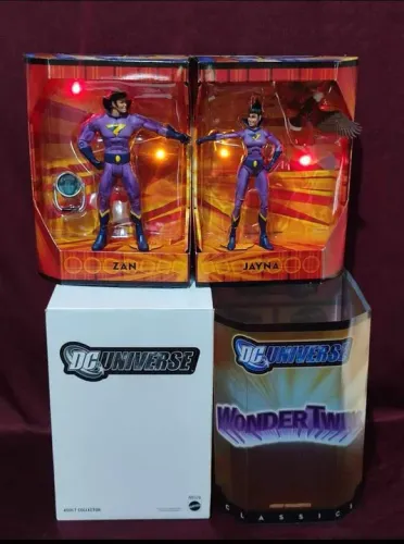 DC Universe Classics Mattel Super Gêmeos completo Zan, Jayna e o macaquinho Gleek