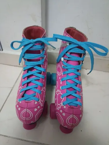 Patins infantil feminino 4 Rodas Roller calça até Tam. 40 Luna Rosa