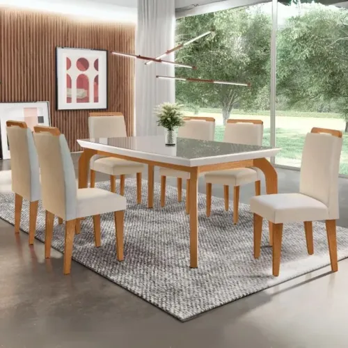 Mesa Londrina 180 Canto Copo Imbuia com 6 Cadeiras tt65
