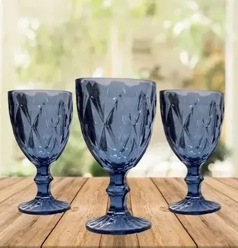 Taça de Vidro Azul Diamond 