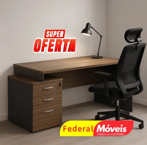 Mesa de Escritório 1,50m com 3 Gavetas - Ideal para trabalho diário!