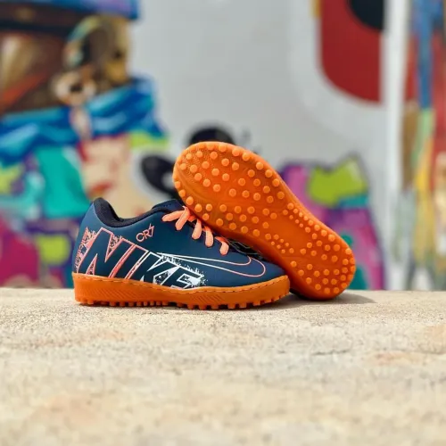 Chuteira Nike CR7 Society Infantil - Azul e Laranja 26 ao 33