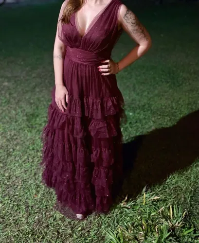 Vestido de festa longo Marsala