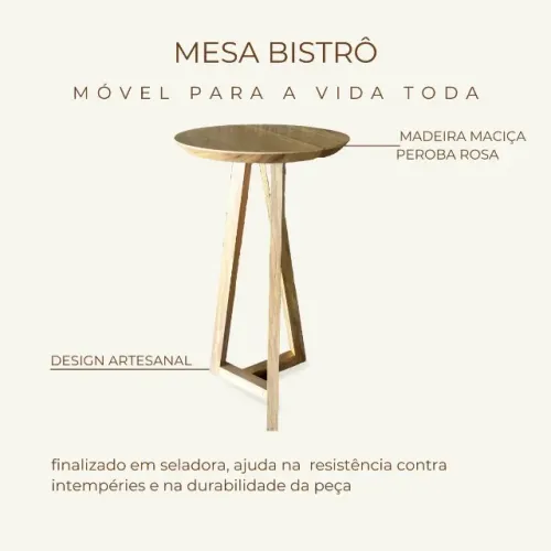 Mesa bistrô madeira maciça peroba rosa - Sob Encomenda