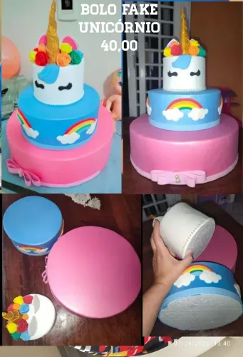 Bolo Fake Unicórnio - Decoração de Festa