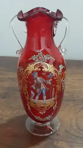 Vaso Decorativo Vermelho Veniziano com Detalhes Dourados