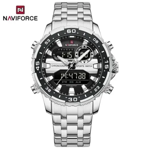 Relógio masculino de luxo elegante pulseira prateada