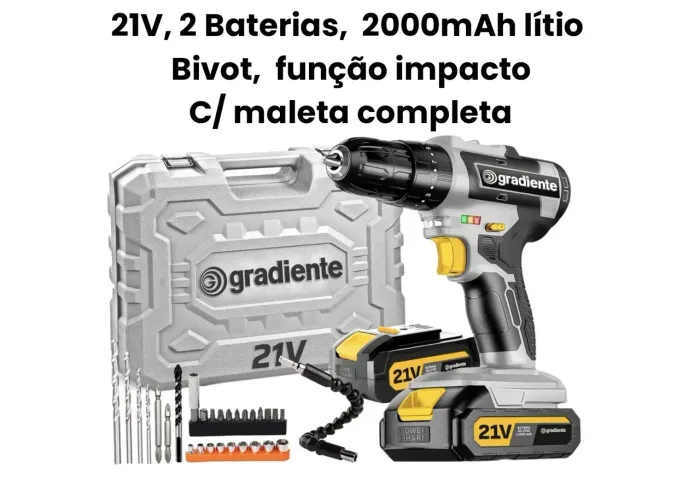 Furadeira/Parafusadeira 21V com 2 Baterias e Maleta Completa