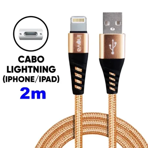 Cabo Carregador iPhone iPad Origina Inova Reforçado 2 Metros Lightning