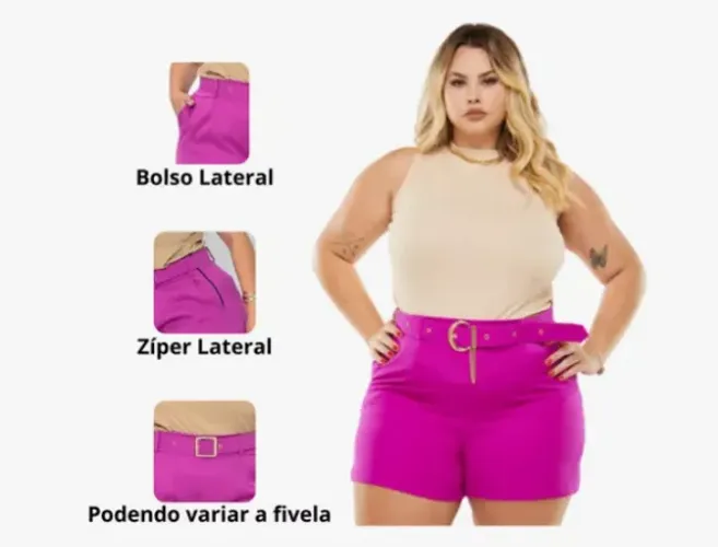 Shorts Social Feminino Alfaiataria Moda Plus Size (G1)
