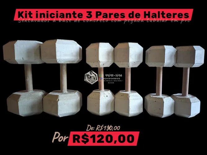 Kit Iniciante 3 Par de Halteres de Concreto 5kg,3kg e 2kg