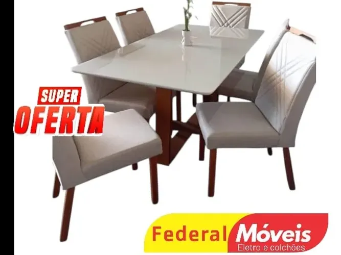 Mesa de Jantar 1,60x90cm c/ 6 Cadeiras Veludo (SUPER OFERTA)
