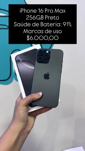 iPhone 16 Pro Max / Marcas de uso - Preto / 256GB / Bateria: 91% / Original / $6.000,00
