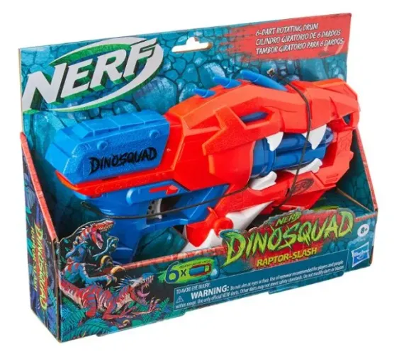 Nerf Lança Dardos Dinosquad Raptor-Slash, Tambor Giratório para 6 Dardos