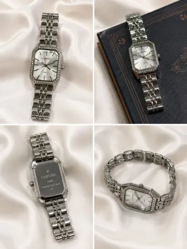 Relógio Feminino Caryino Prateado com Strass Elegante