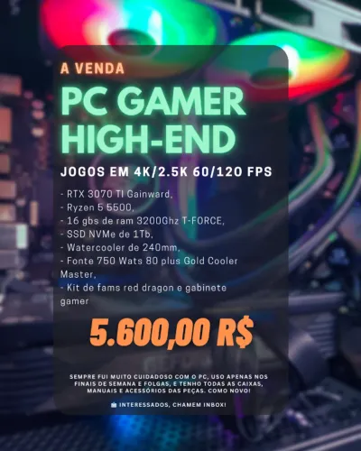PC GAMER HIGH-END RTX 3070ti - JOGOS 4k e Competitivos