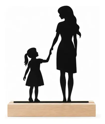 Silhueta Mãe E Filha em MDF com Base