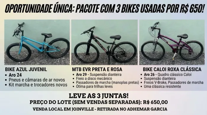 Lote de 3 Bicicletas Usadas - Ótima Oportunidade por Apenas R$ 600