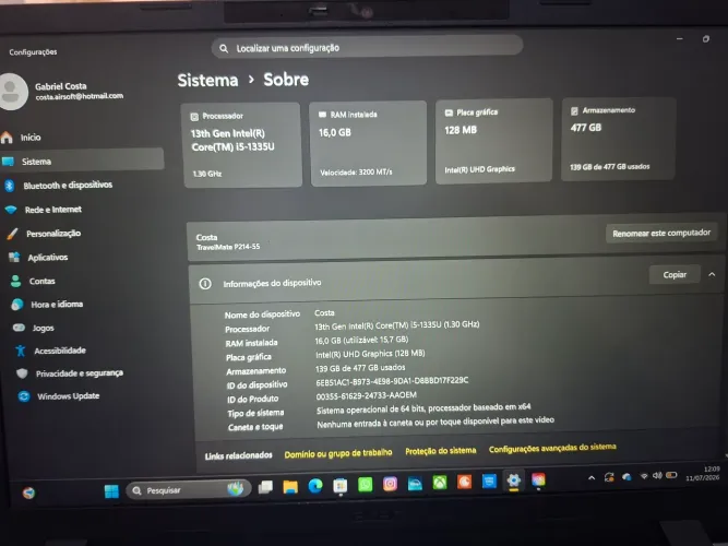 Notebook Acer TravelMate i5 16GB