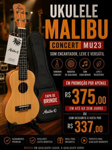 Ukulele Malibu concert MU23 com capa de brinde