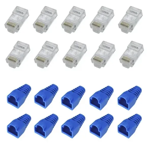 Kit 10 Conectores Rj45 Cat6 + Capa P/ Plug Azul *ENTREGA GRÁTIS*