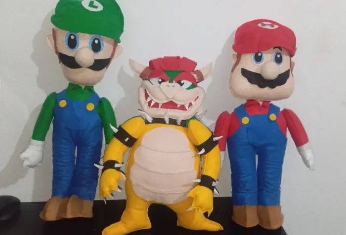 Bonecos de Feltro Super Mario, Luigi, Rei Koopas