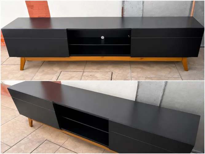 Vendo Rack preto 2,18m com dois gavetões e prateleira 