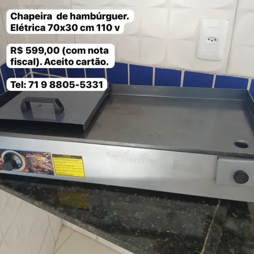 Chapeira de hambúrguer elétrica, porções 70x30 com prensa.