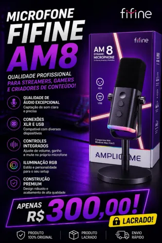 Microfone dinâmico USB/XLR - Fifine AM8 - Lacrado!