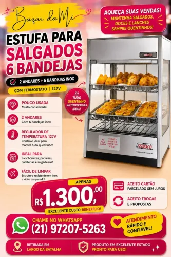 Estufa para salgados 6 bandejas