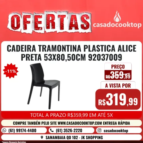 CADEIRA TRAMONTINA PLASTICA ALICE PRETA 53X80,50CM *