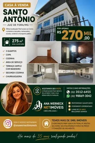 SANTO ANTÔNIO PRÓXIMO À PRAÇA (EXCELENTE LOCALIZAÇÃO) AMPLO IMÓVEL 3QTOS 2BANHEIROS TERRAÇ