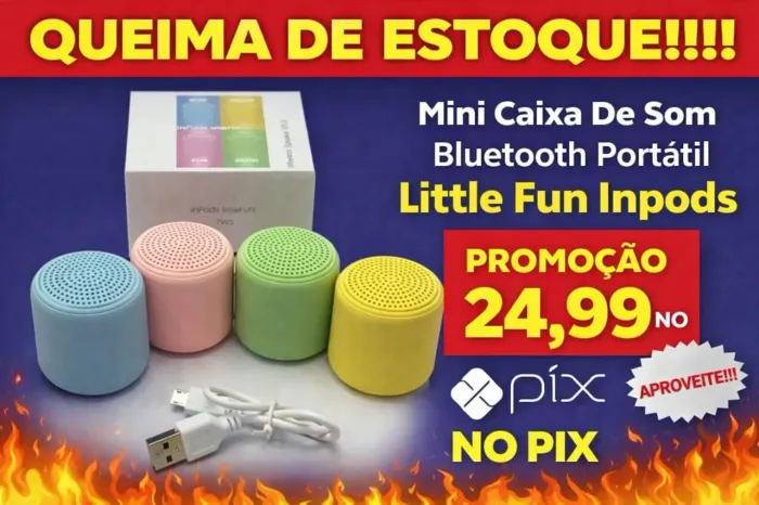Queima de estoqueMini Caixa De Som Bluetooth Portátil Little Fun Inpods R$24,99 promoção 