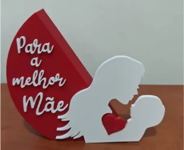 Escultura Decorativa "Para a Melhor Mãe" - Silhueta Mãe e Bebê 3D