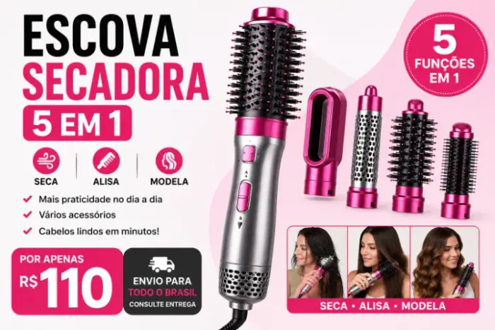 ESCOVA SECADORA 5 EM 1 - ALISA, SECA E MODELA