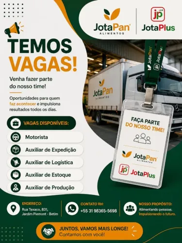 Vagas Disponíveis: Venha fazer parte do time JotaPan!