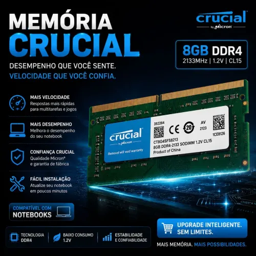 Memória RAM Crucial 8GB DDR4 2133MHz para Notebook